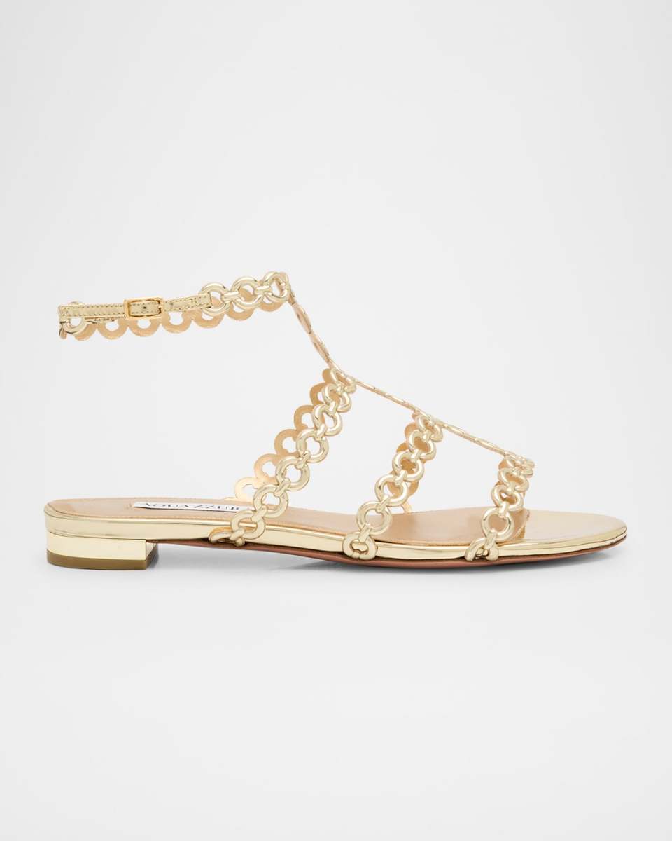 Infinity Metallic Chain T-Strap Sandals